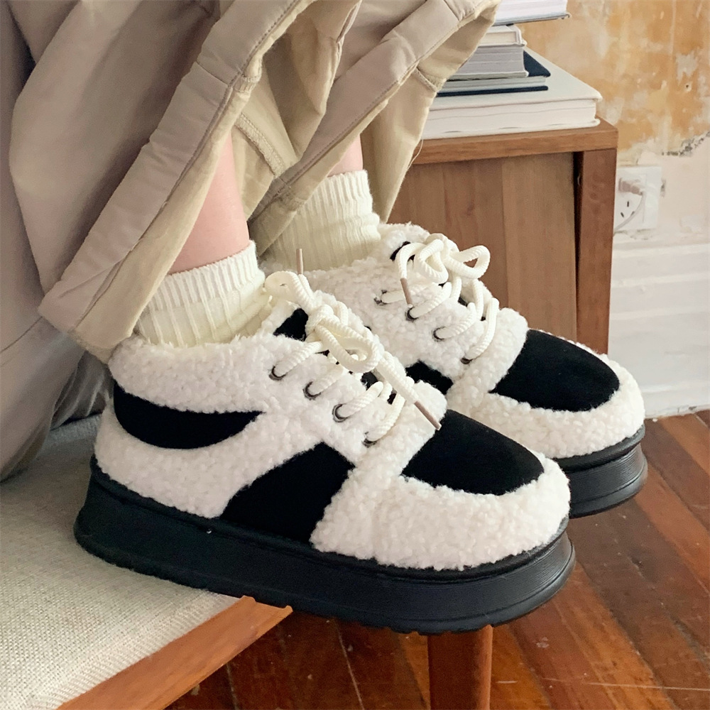 Korean-style Color-Block Lambswool Casual Sneakers AutumnWinter Cotton Boots foto 2