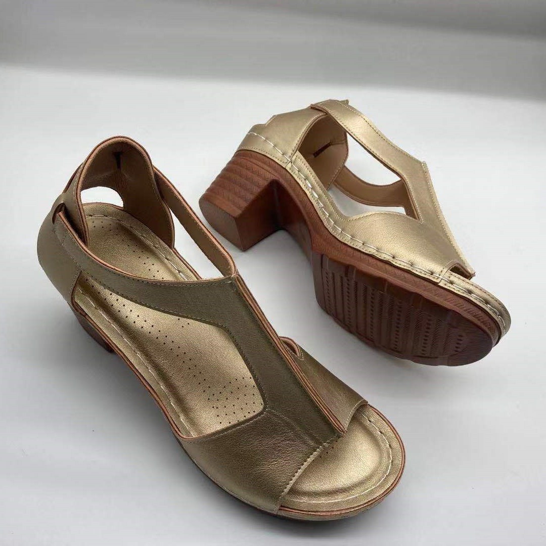Peep Toe Plus Size Wedge Open Toe Buckle Roman Style High Heel Sandals foto 2