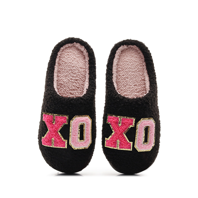 Warm Grid Letter Cotton Women's Slippers foto 4