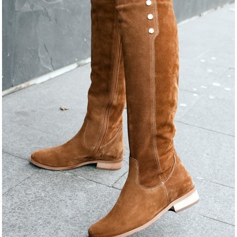 Comfortable Low-heeled Round-toe Solid-color Suede Over-the-knee Boots foto 4