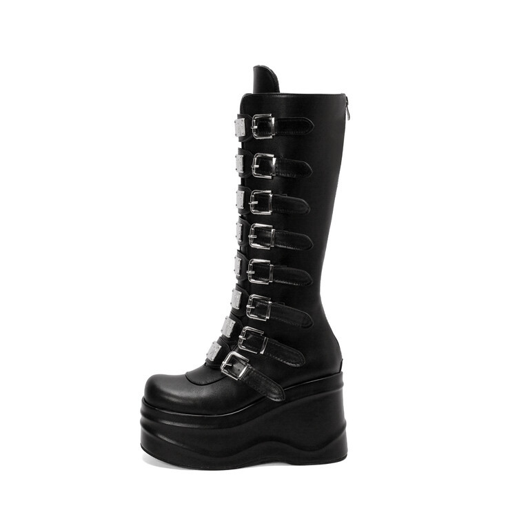 Womens Round-toe Thick-soled Back-zip Ultra-high-heeled Boots foto 4