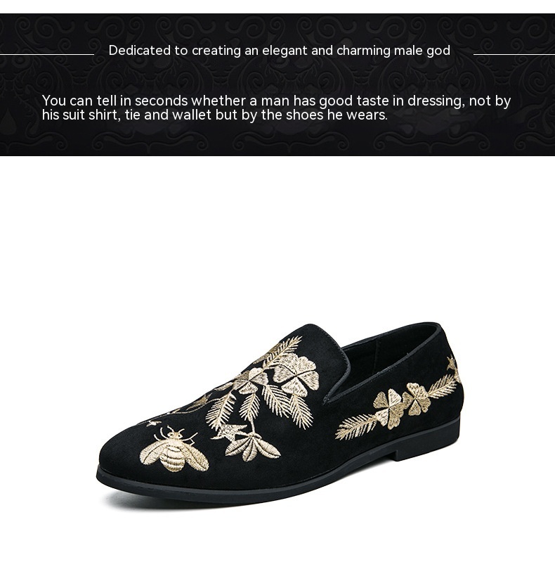 Men's Embroidery Fashion Embroidery Business Leather Shoes