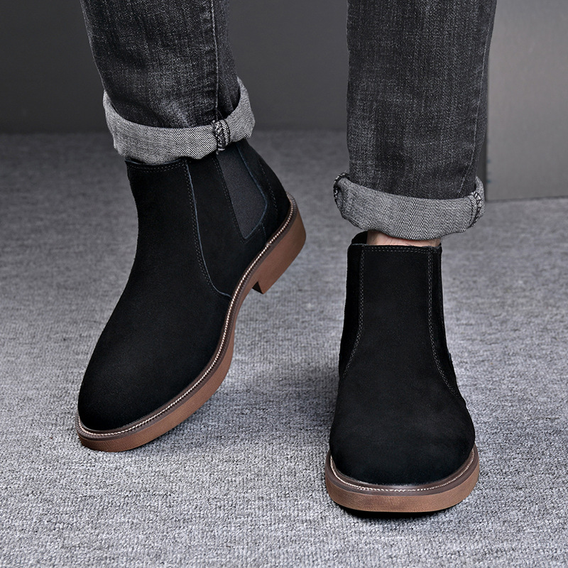 Men's Suede Leather Autumn And Winter New Fleece-lined Pointed Ankle Boots foto 4