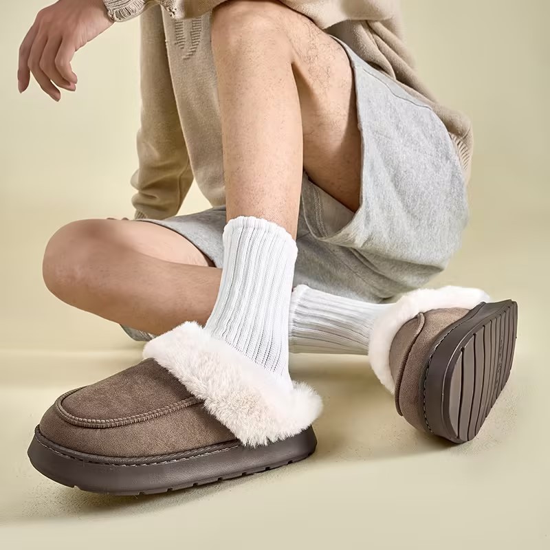 Indoor Home Non-slip Plush Thermal Base Men's Cotton Slippers foto 4