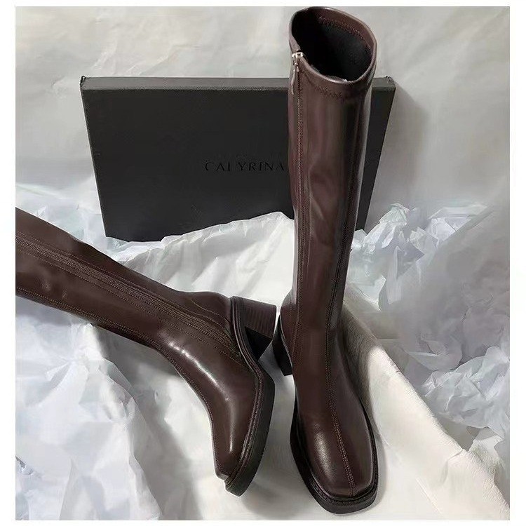 Chunky-Heeled Fashionable Square-Toe Over-the-Knee Boots foto 3