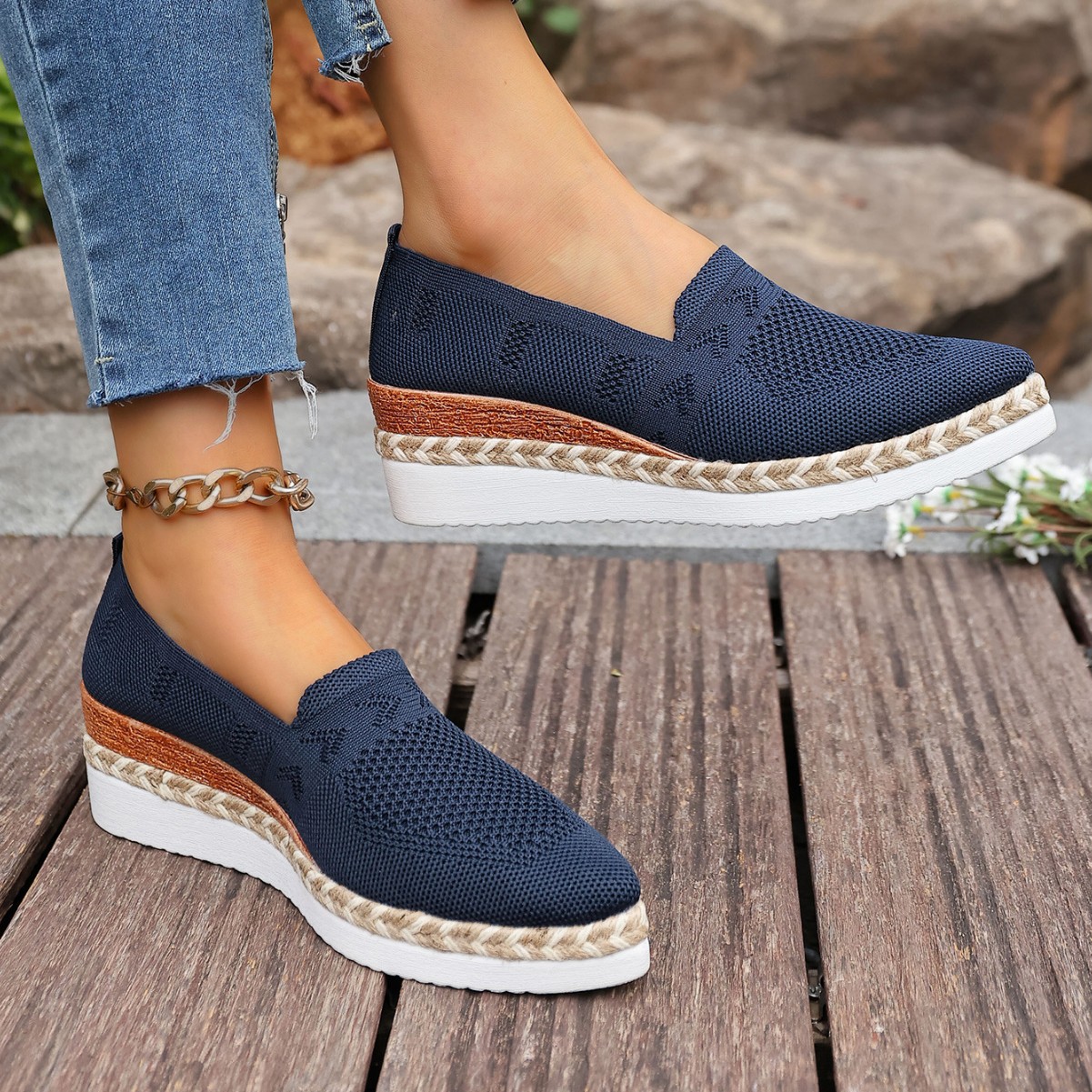 Woven Hemp Rope Platform Shallow Breathable Snakeskin Pointed Toe Women's Flats foto 5