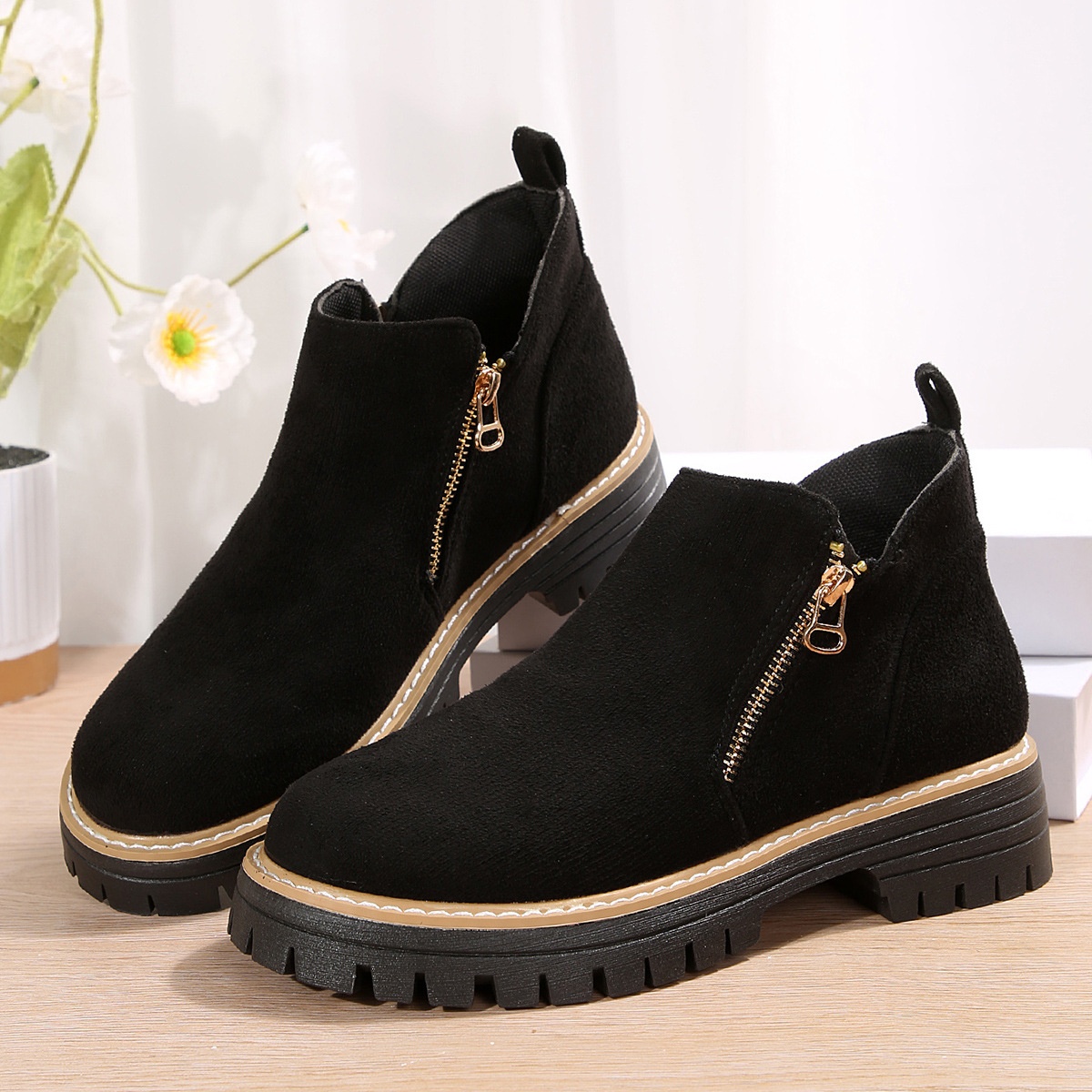 Fashion Ankle Boots With Side Zipper Ins Chunky Boots Autumn Winter Suede Shoes Women foto 3
