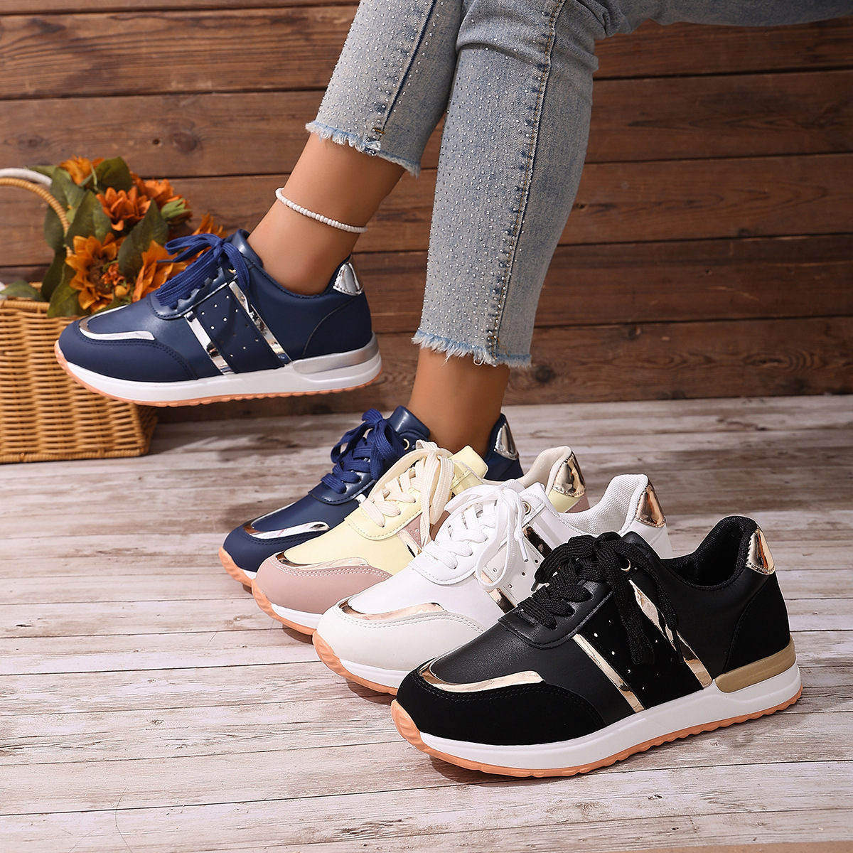 Color Matching Round Head Lace-up Daddy Shoes And Girls foto 2