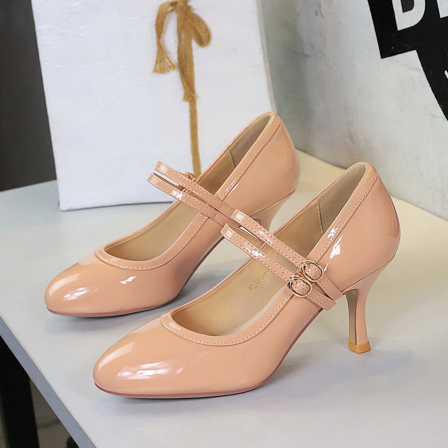 Slender Heel Round Toe Shallow Double Buckle Gentle Jk With Skirt Mary Jane Shoes foto 5