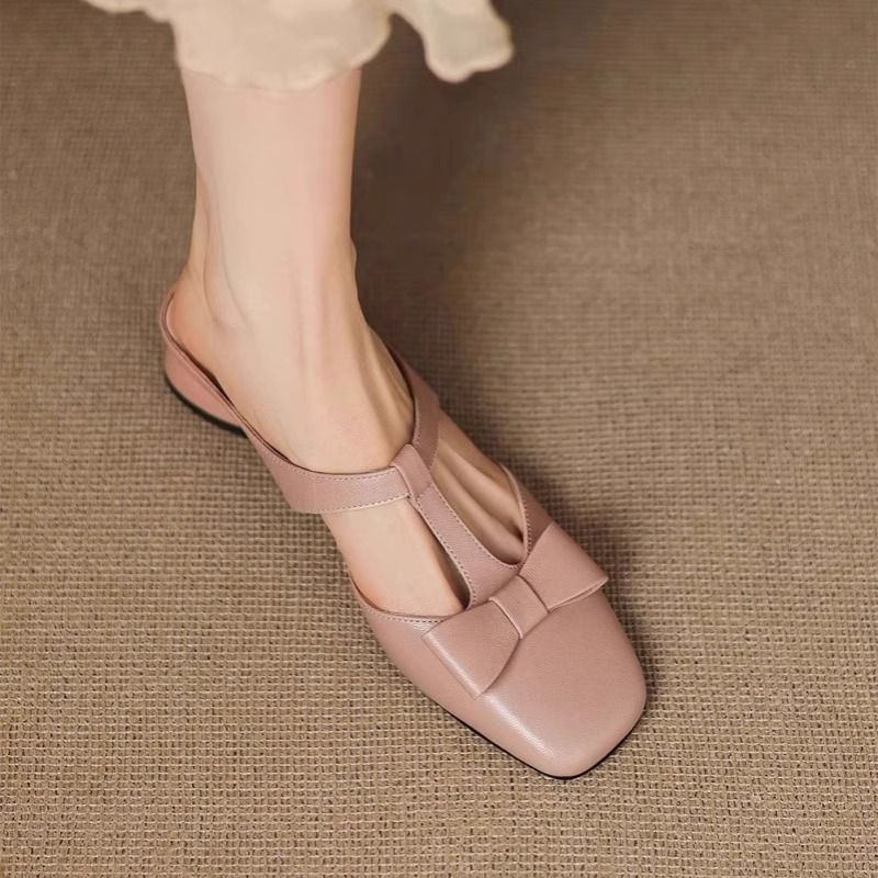 French Style Bow Closed Toe Half Slippers For Women foto 2