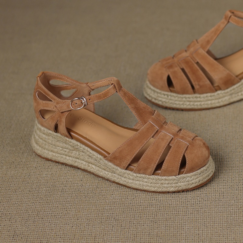 Straw-woven Wedge-heel Roman Sandals For Women foto 5