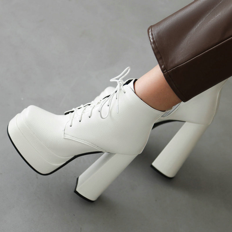 Chunky-heeled Ultra-high Heel Ankle Boots Casual Lace-up British-style Dr Martens With A Thick Sole And Waterproof Design foto 3