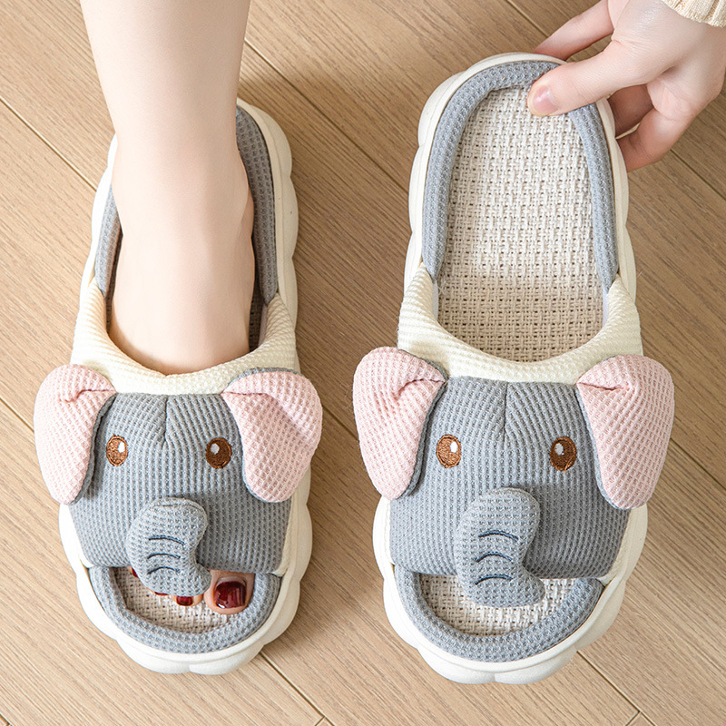 Couples Openings Open Toe Animal Linen Slippers foto 5