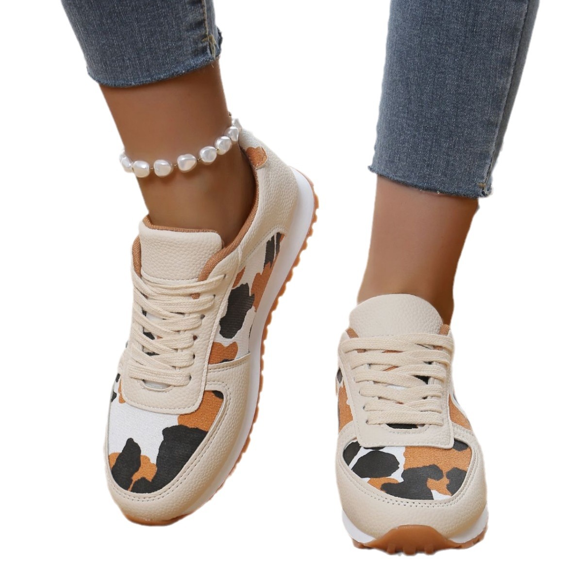 European And American Style Round Toe Thick Soled Color Blocked Low Top Sneakers foto 4