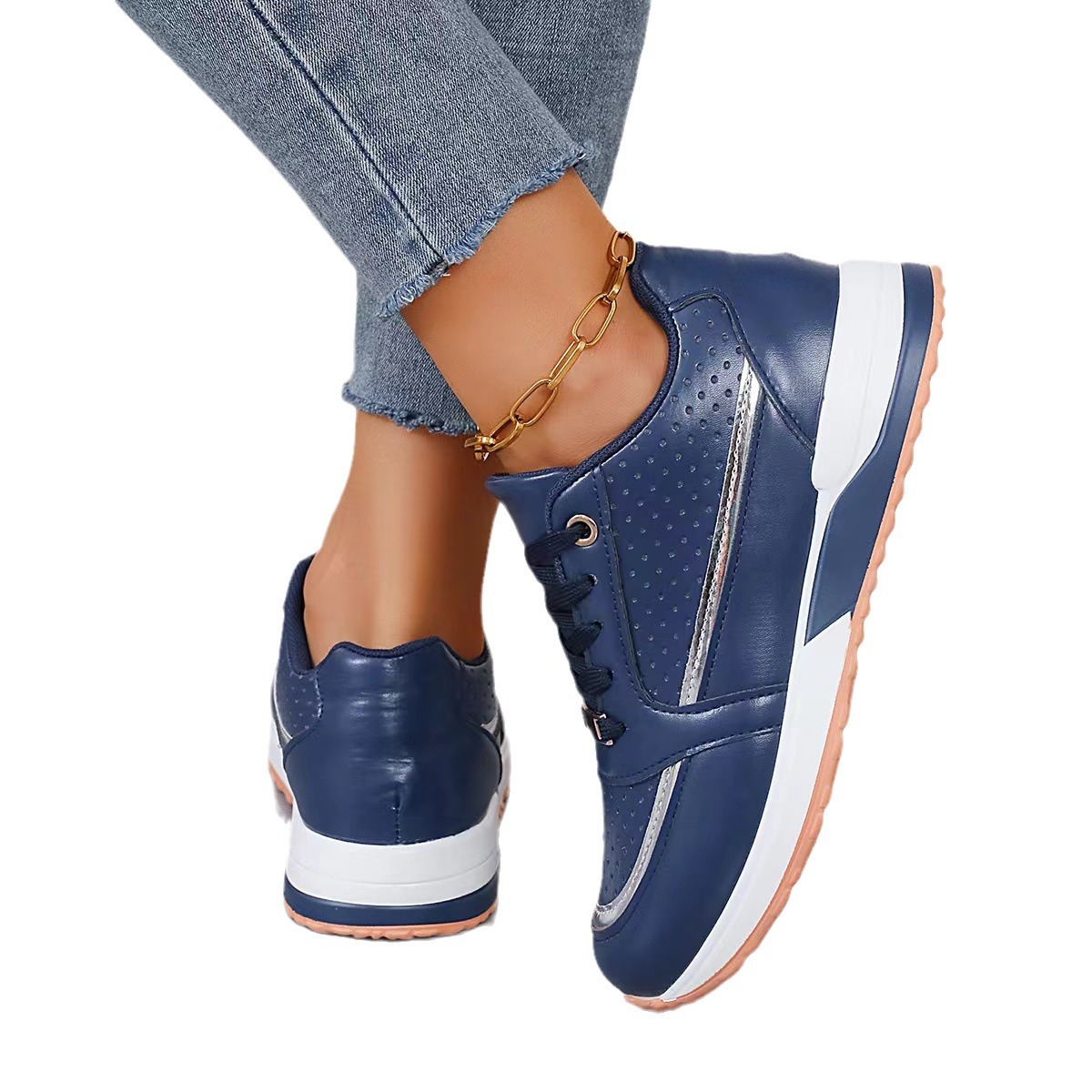 Flat Color-blocked Round-toe Lace-up Shoes foto 4