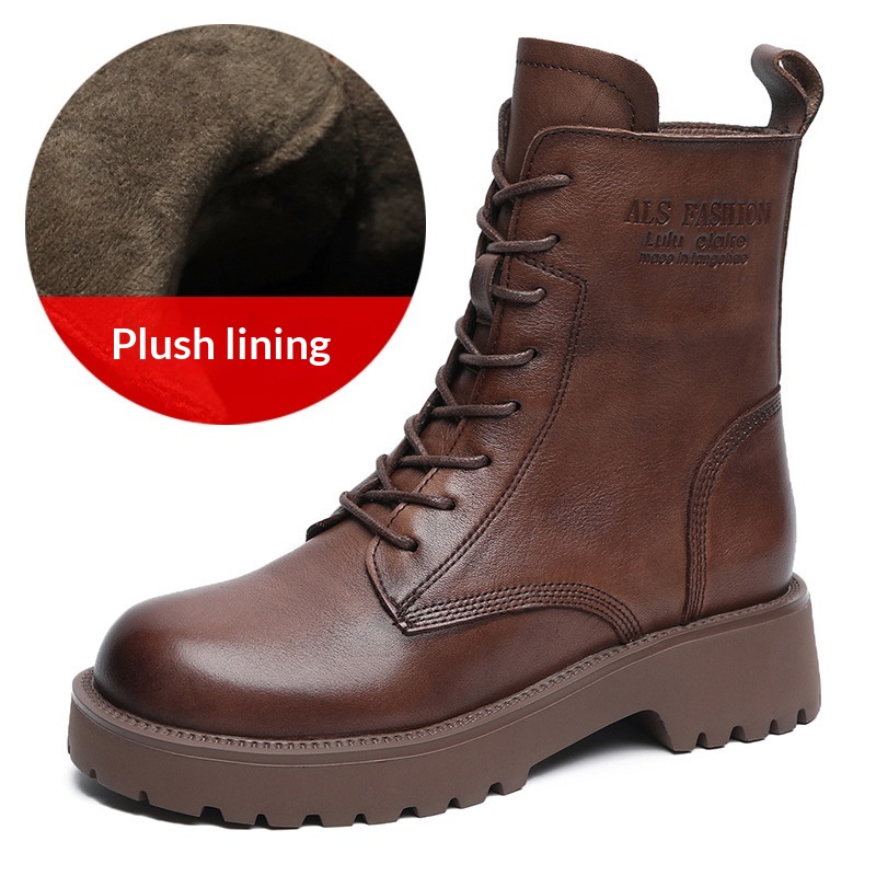 Womens Soft Leather Chunky-heel Ankle Boots With A Fleece-lined Interior foto 5