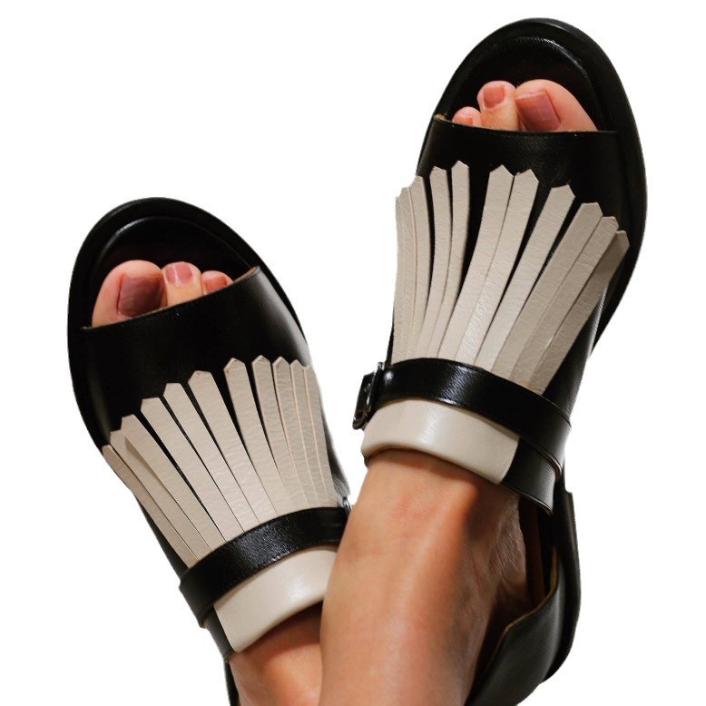 Summer Casual Flat Heel Tassel 40-43 Large Size Round Toe Beach Sandals For Women foto 2