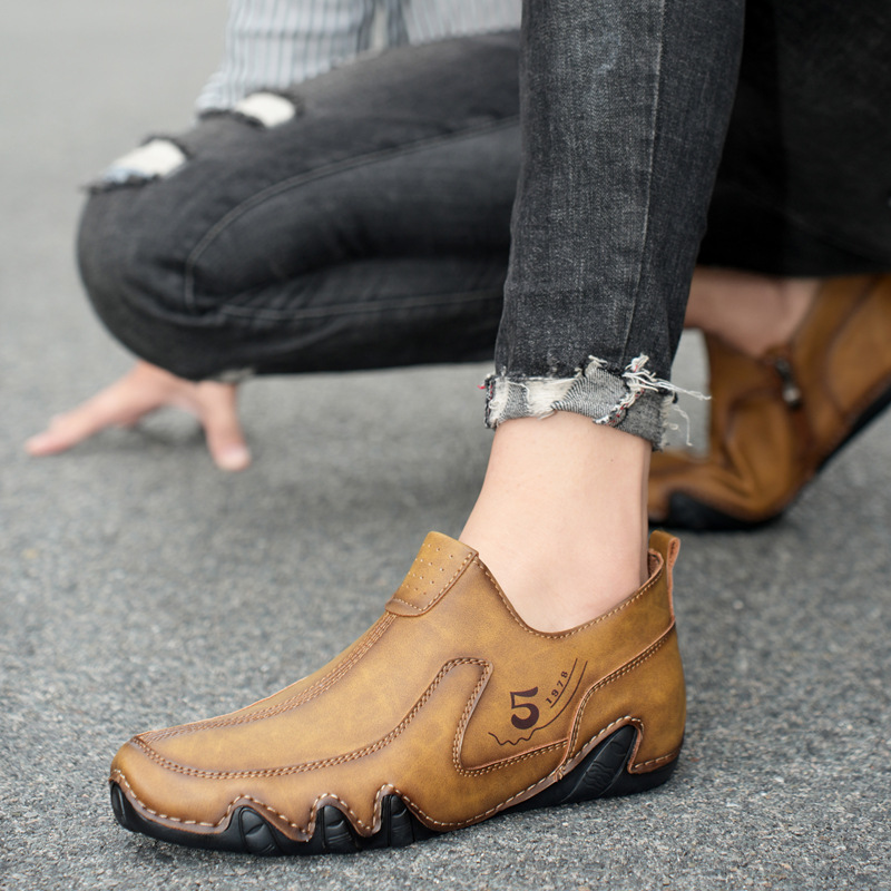 Men's Mid-top Zipper Casual Leather Shoes foto 4