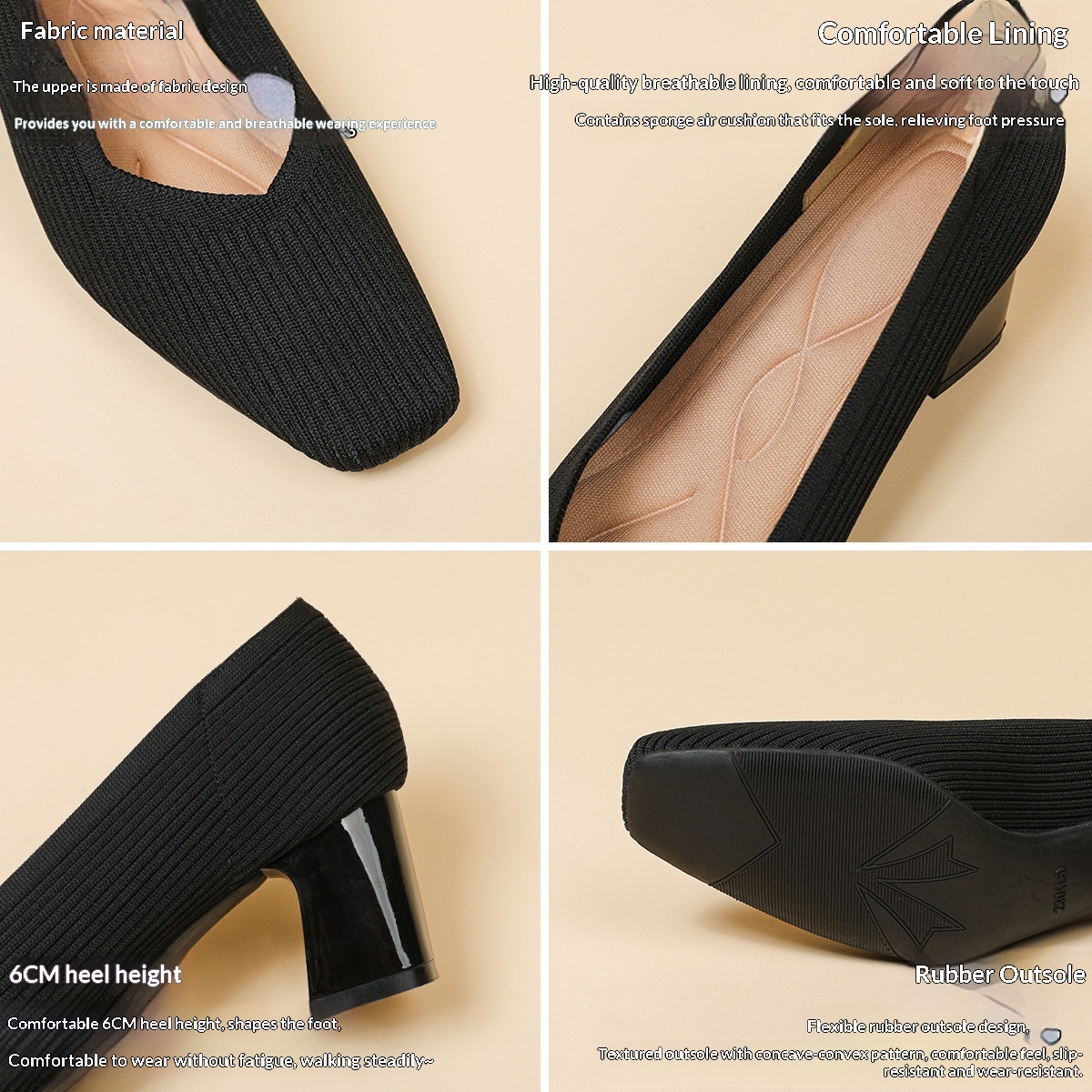 Rough Heeled Square Toe High Heels For Women foto 3