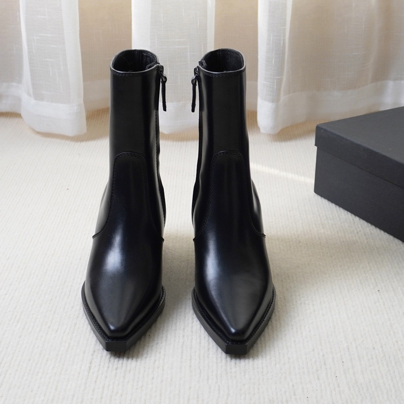 Autumn And Winter Genuine Leather Chunky Heel Martin Boots Ankle Boots foto 5