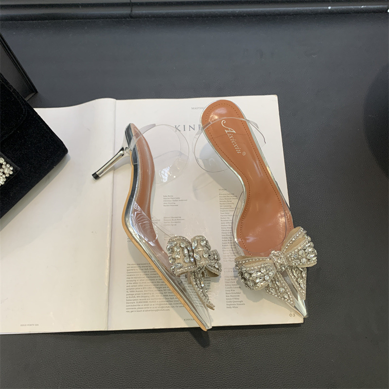Bow Rhinestone Pointed Sexy Transparent Fashion Sandals foto 2