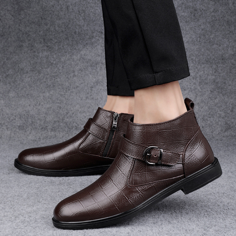 Cowhide And Velvet Warm Leisure Plus Size Leather Boots foto 5