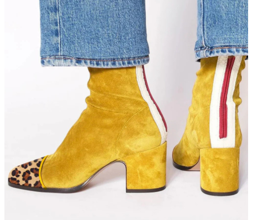 High Heel Square Toe Large Size Suede Color Matching Low-cut Martin Boots foto 5