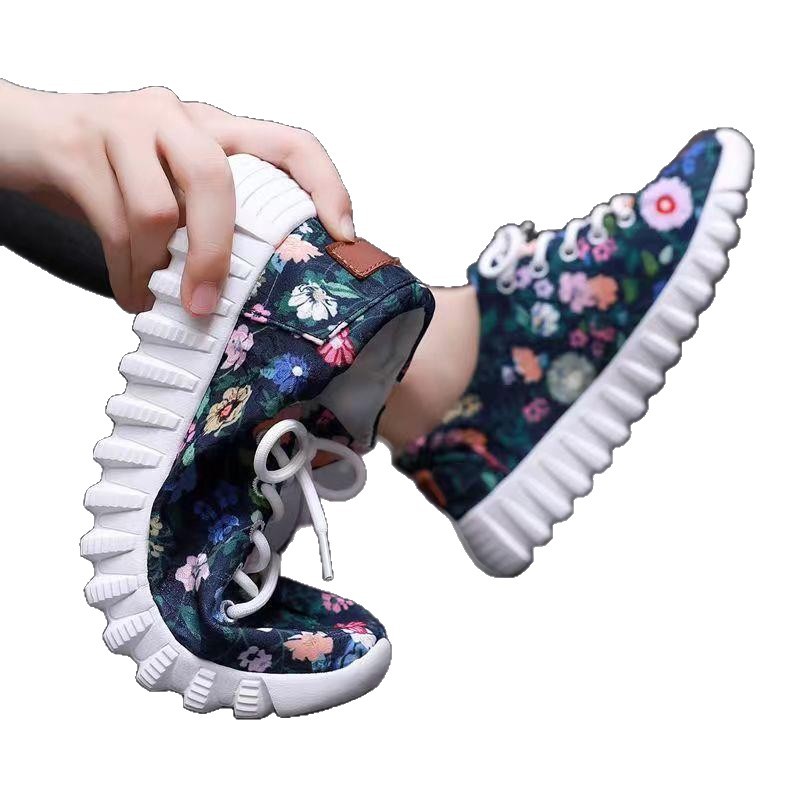 Womens Soft-soled Non-slip Casual Floral-print Sneakers foto 4