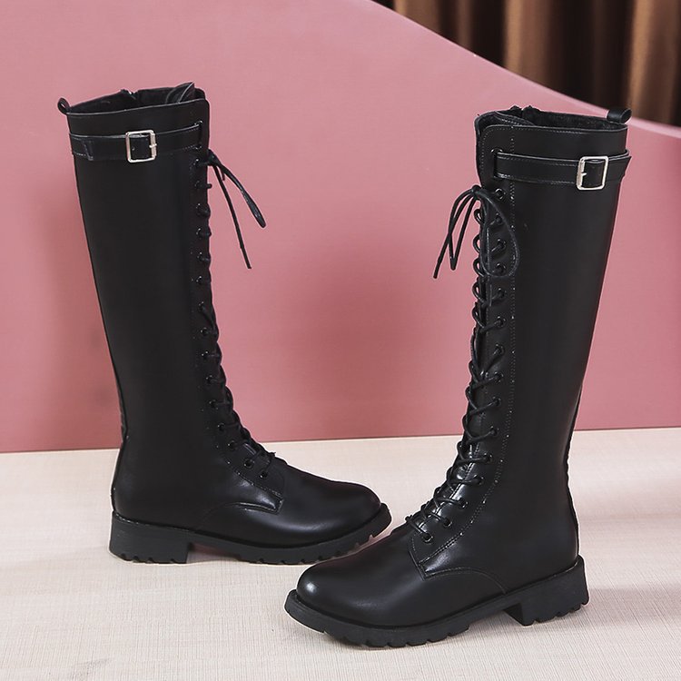 Womens Mid-heel High Boots With Laces And Buckles foto 5