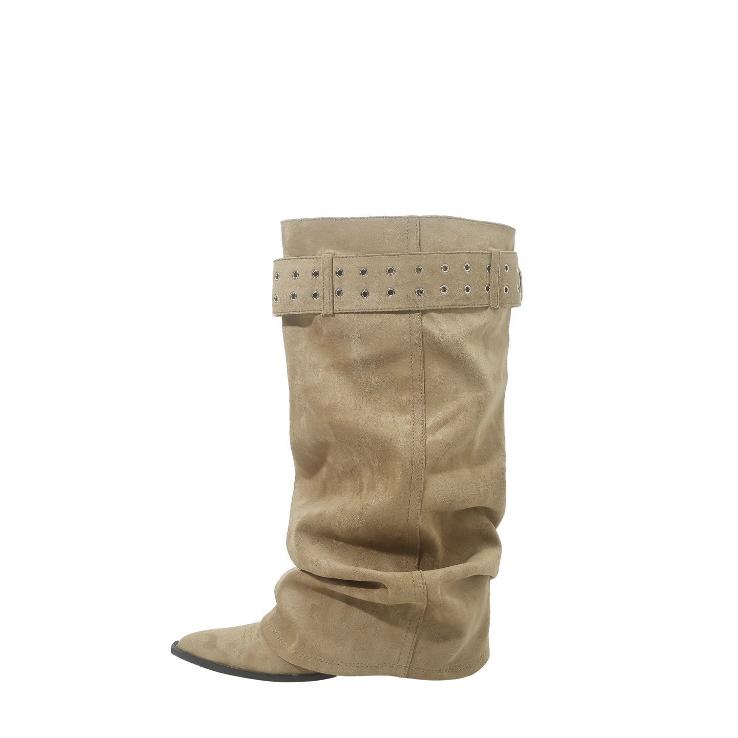 Womens Black Knee-High Pointed-Toe High-Heel Western Boots foto 2