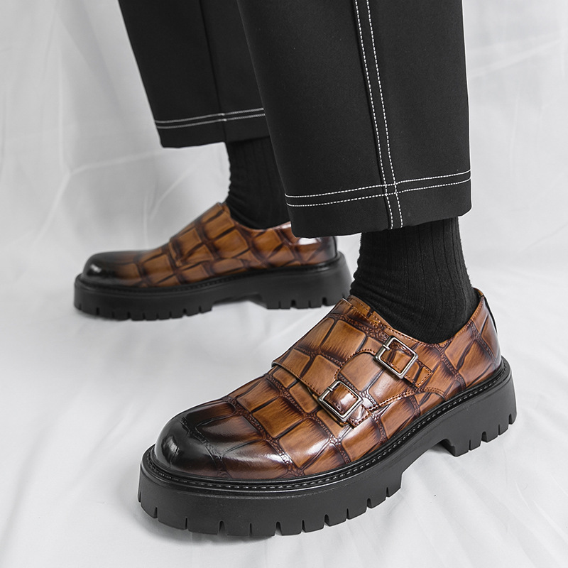 Men's Thick Bottom Horsebit Buckle Slip On Loafers Big Head Leather Shoes foto 2