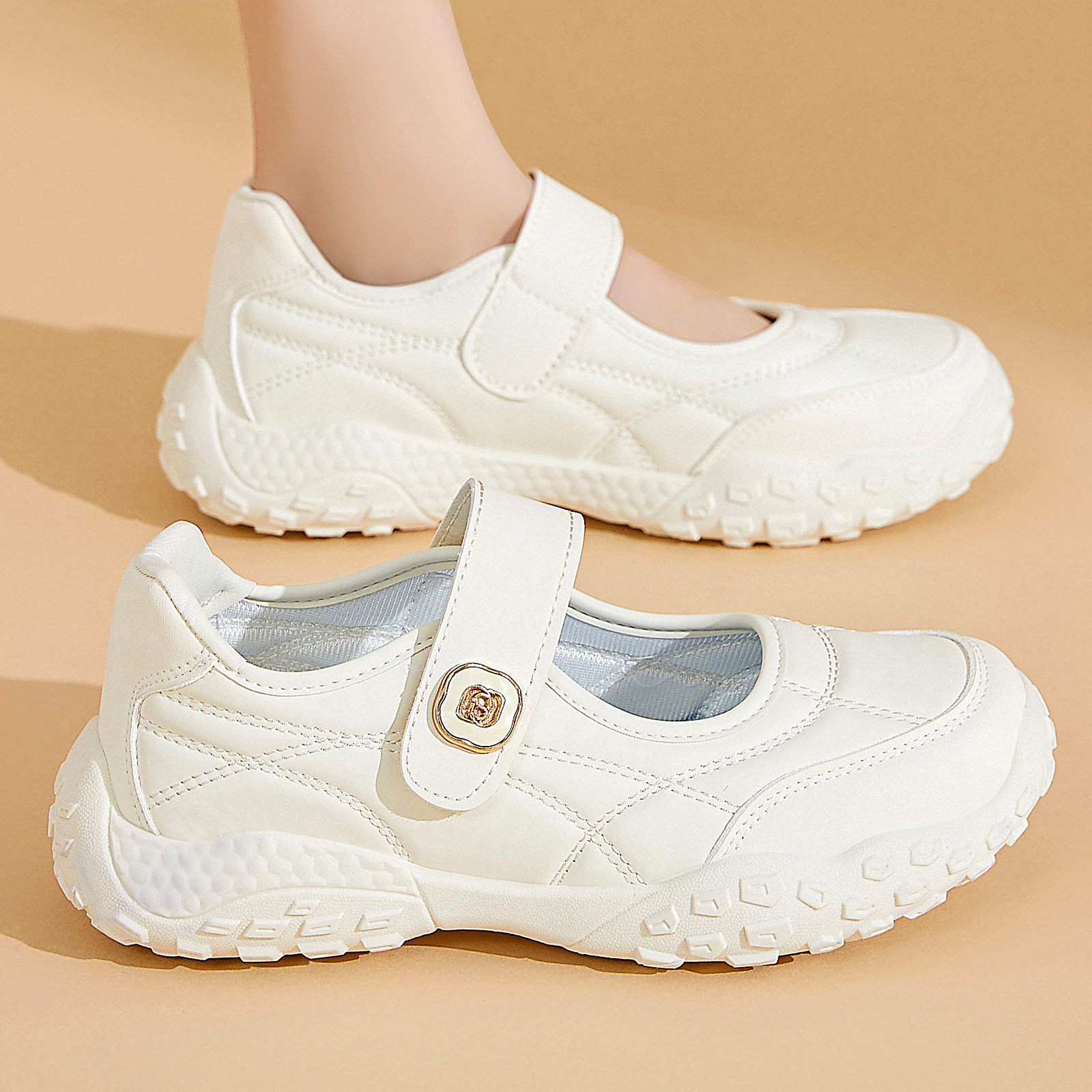 Womens Tire-soled Clunky Sneakers Low-cut Velcro Shoes foto 5
