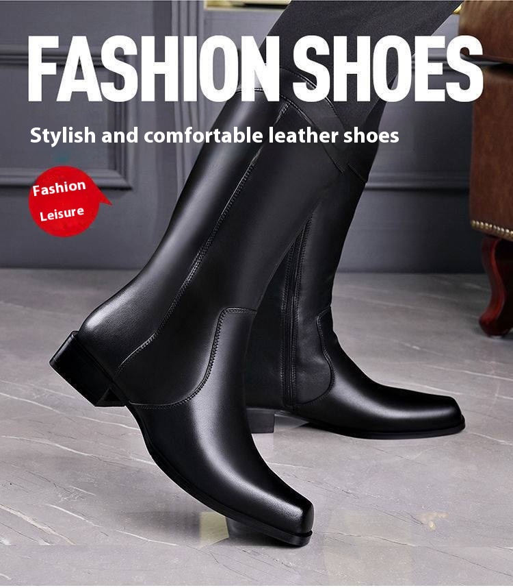 Men's Pointed Toe Business High-top Leather Boots foto 3