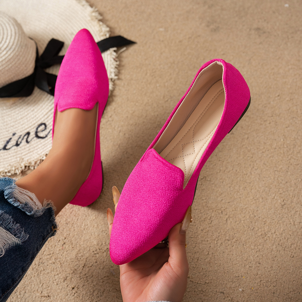 Printed Shallow Mouth Pointed Flat Large Size Women's Shoes foto 2