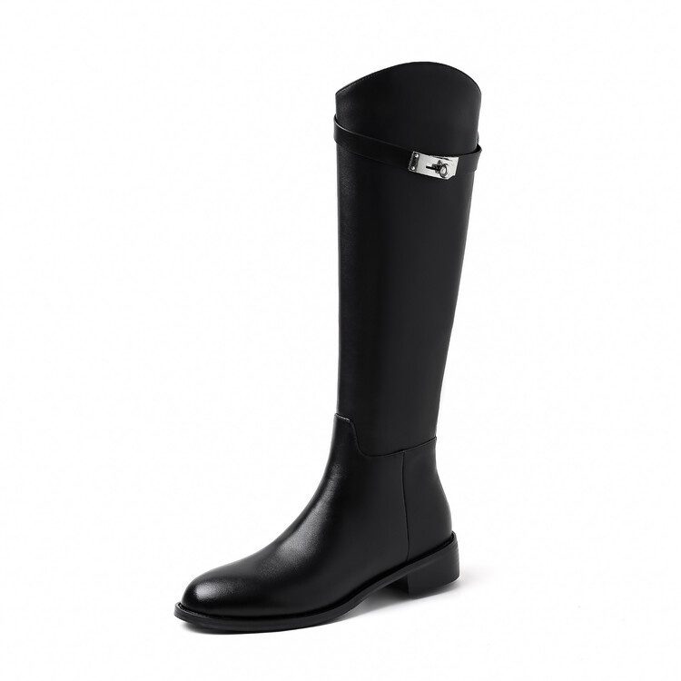 First Layer Cowhide Lock Knight Boots Big Tube Circumference Genuine Leather Below The Knee High Boots foto 4