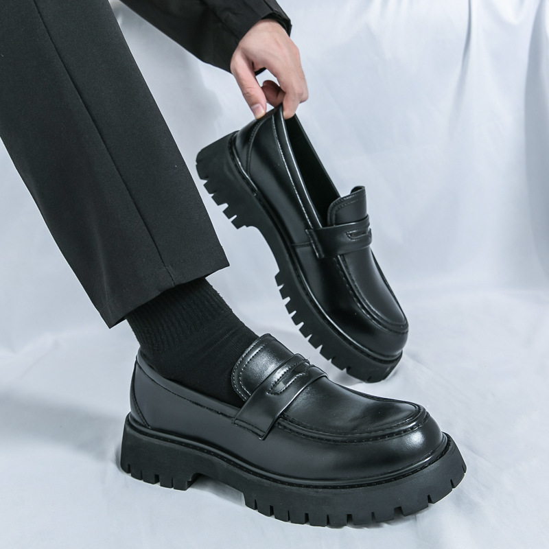 Men's Chunky Heel Fashion All-matching Simple And Comfortable Leather Shoes foto 2