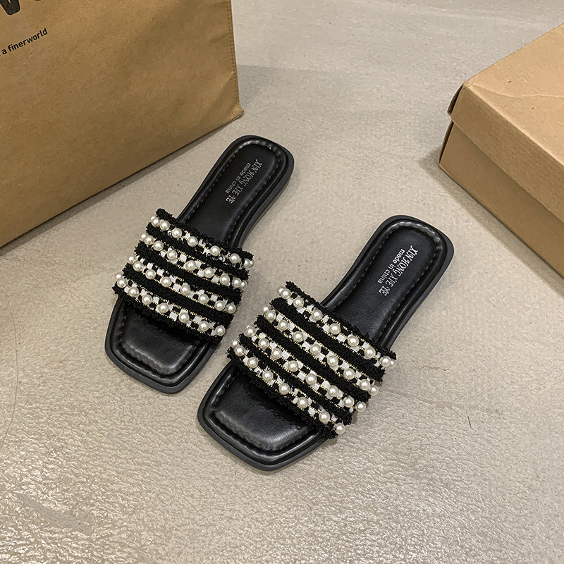 Pearl-embellished Flat Slide Sandals For Women foto 5