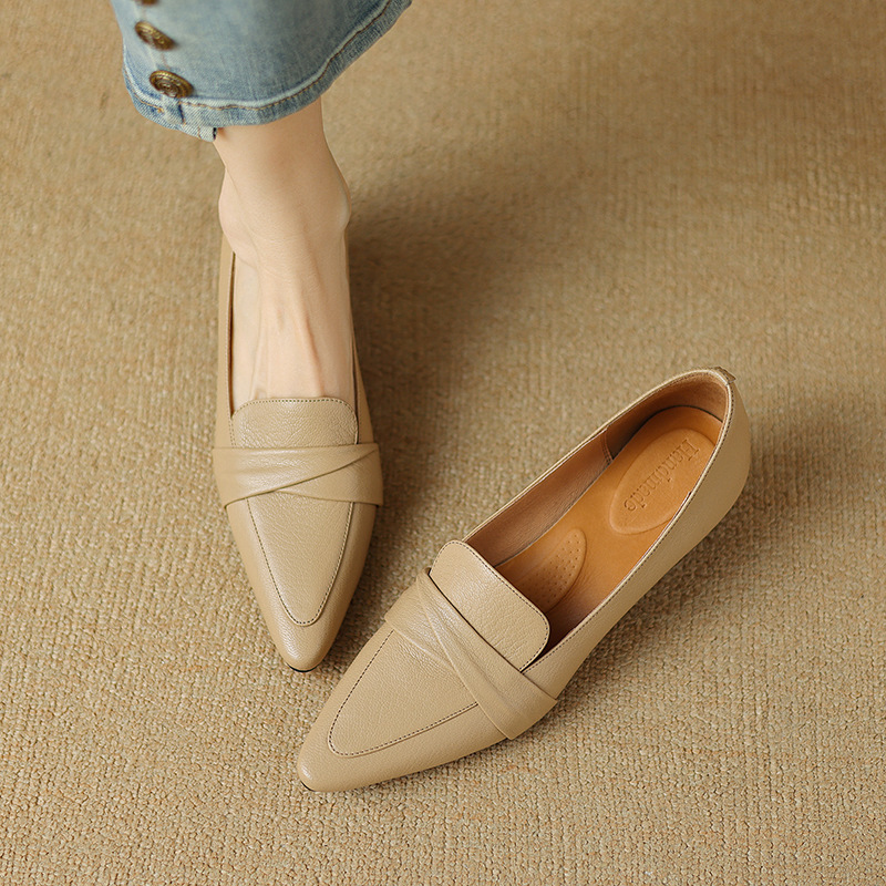 Full-grain Sheepskin Pointed-toe Chunky Heel Shoes Women's Spring New foto 3