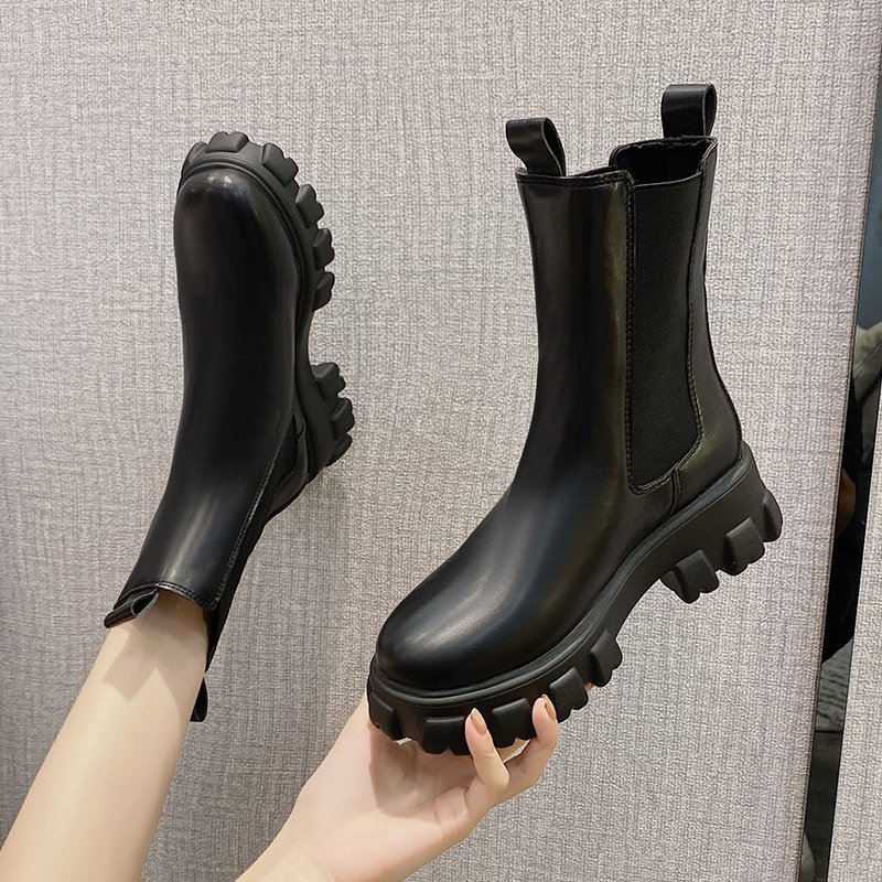 British Style Mid Calf Boots for Women - Autumn Winter Thick Sole Chunky Heel Ankle Boots foto 2