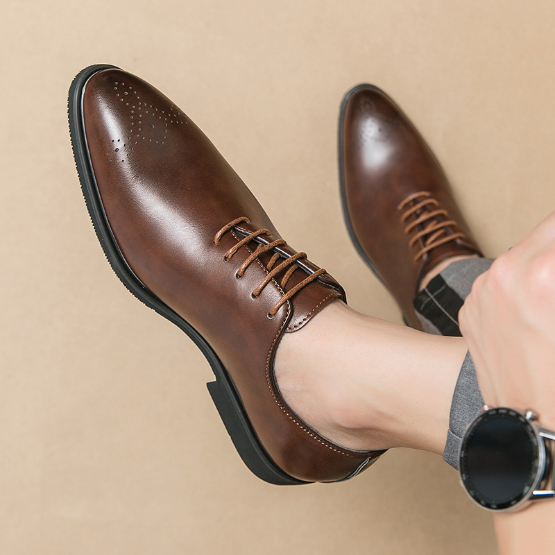 Casual Fashion Simple Lace-up Trendy Business Formal Wear Leather Shoes foto 5