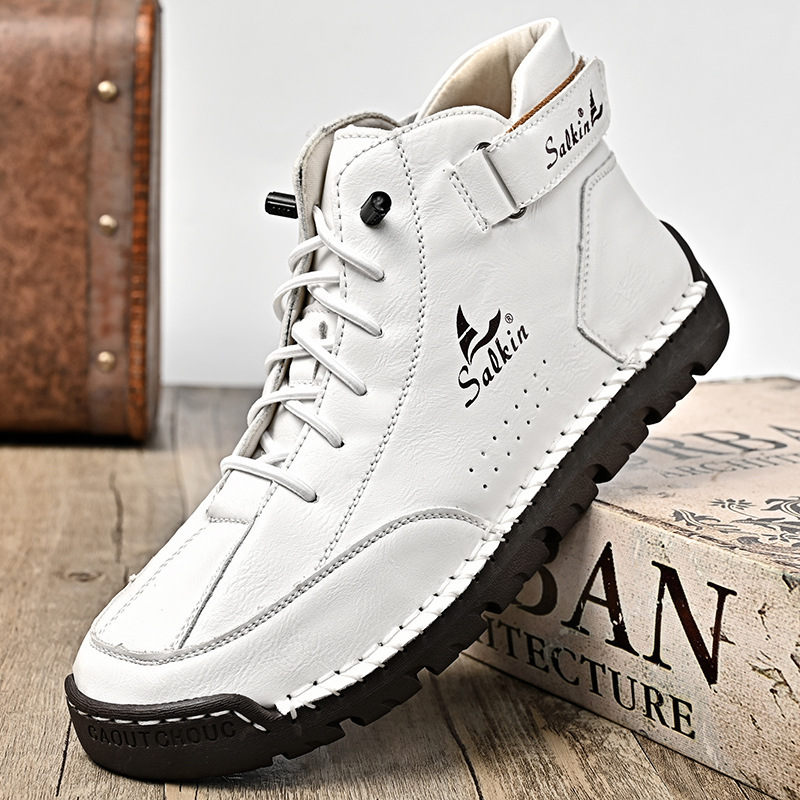 Men's Leather Shoes Casual Hand Stitching Flat Round Toe foto 4