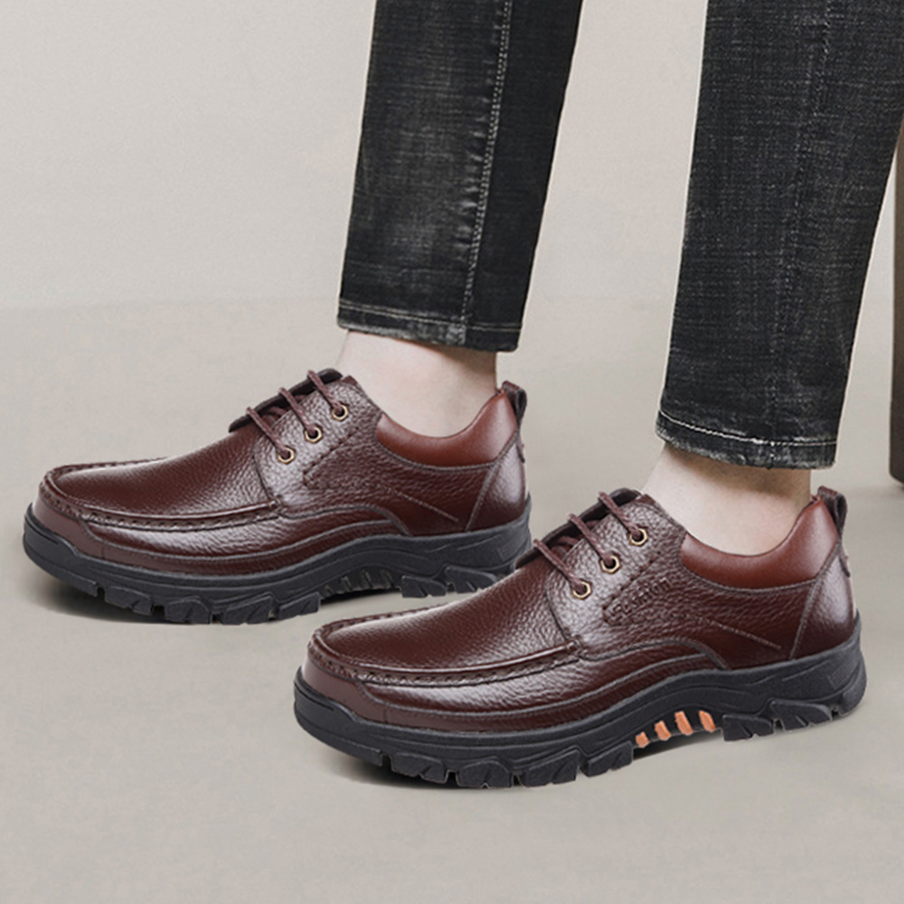 Casual Leather Shoes Men's Summer Breathable Non-stinky Feet Work Shoes foto 5