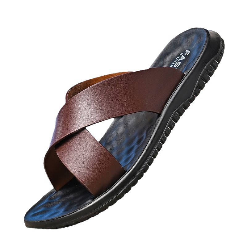 Men's Casual Soft Leather Soft Bottom Non-slip Slippers foto 3