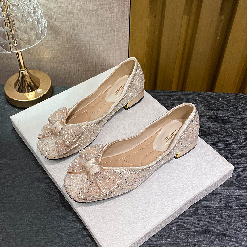 Dignified Rhinestone Bow Flat Temperament Leisure Shoes foto 4