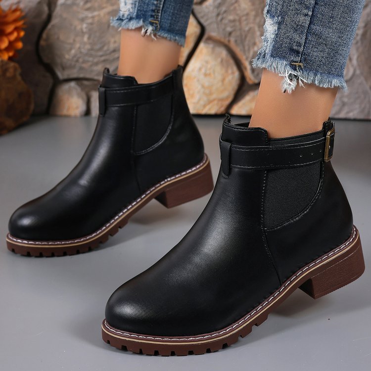 Belt Buckle Decoration Round Head Ankle Boots foto 4