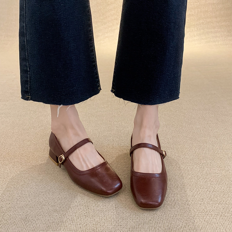 Chunky-heeled Square-toe Slingback Versatile Mid-heel Womens Shoes foto 5