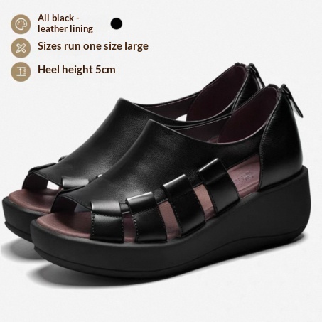 Womens Genuine Leather Wedge Sandals With A Thick Comfortable Sole foto 2