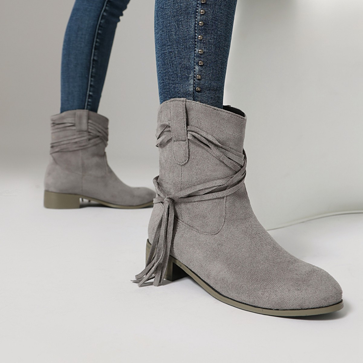 Short Boots Round Toe Foreign Trade Suede Tassel Women's Shoes foto 2