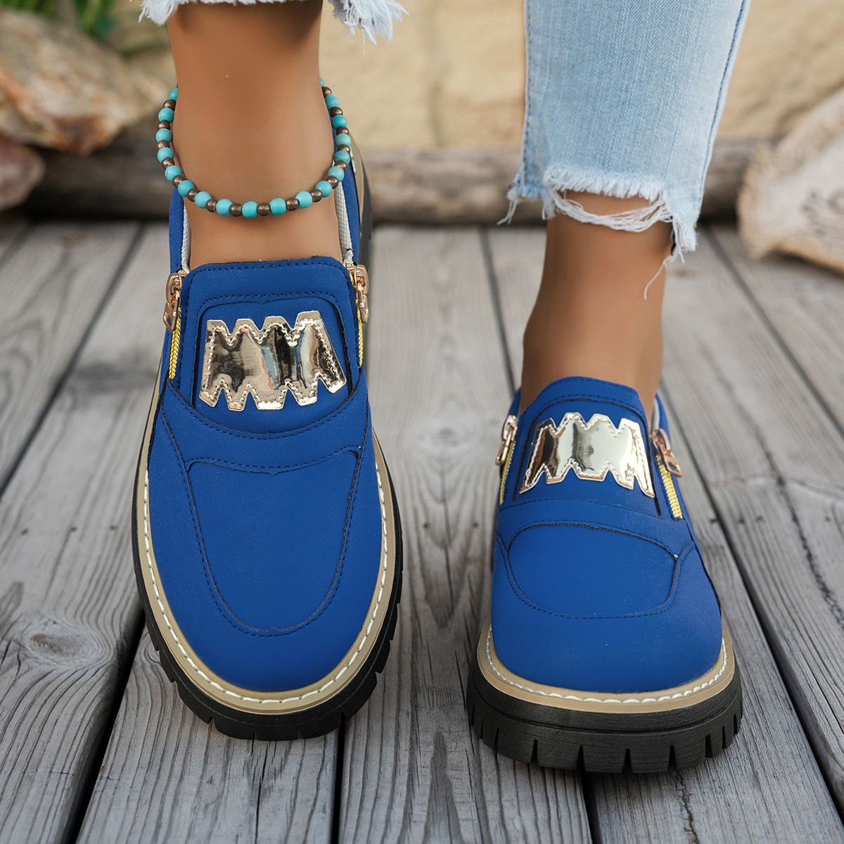 Womens Plus-Size Loafers With Side Zipper And Chunky Platform Sole foto 2