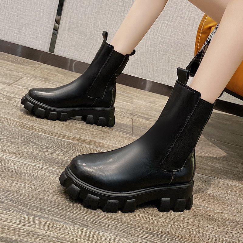 British Style Mid Calf Boots for Women - Autumn Winter Thick Sole Chunky Heel Ankle Boots foto 5